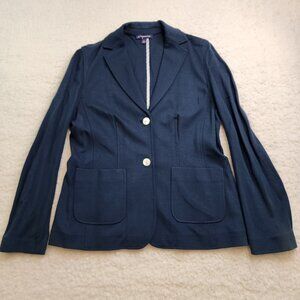 Lands End Blazer Jacket Women 10 Navy Blue Pockets Preppy Old Money Academia